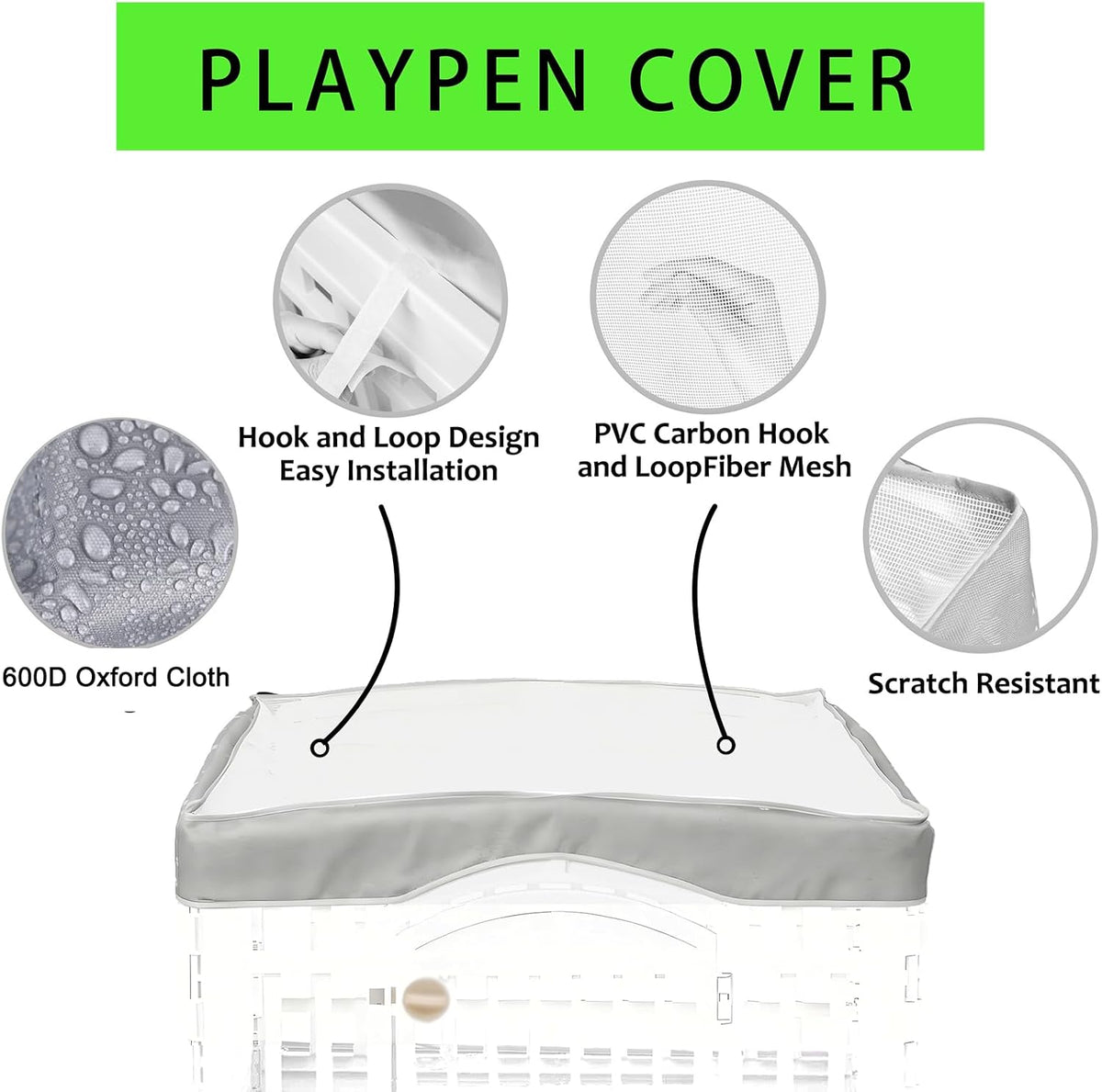 2 Pack Dog Playpen Cover and Bottom Pad Fits for 36 Inch 4 Panels Pet - PureGray - image 3