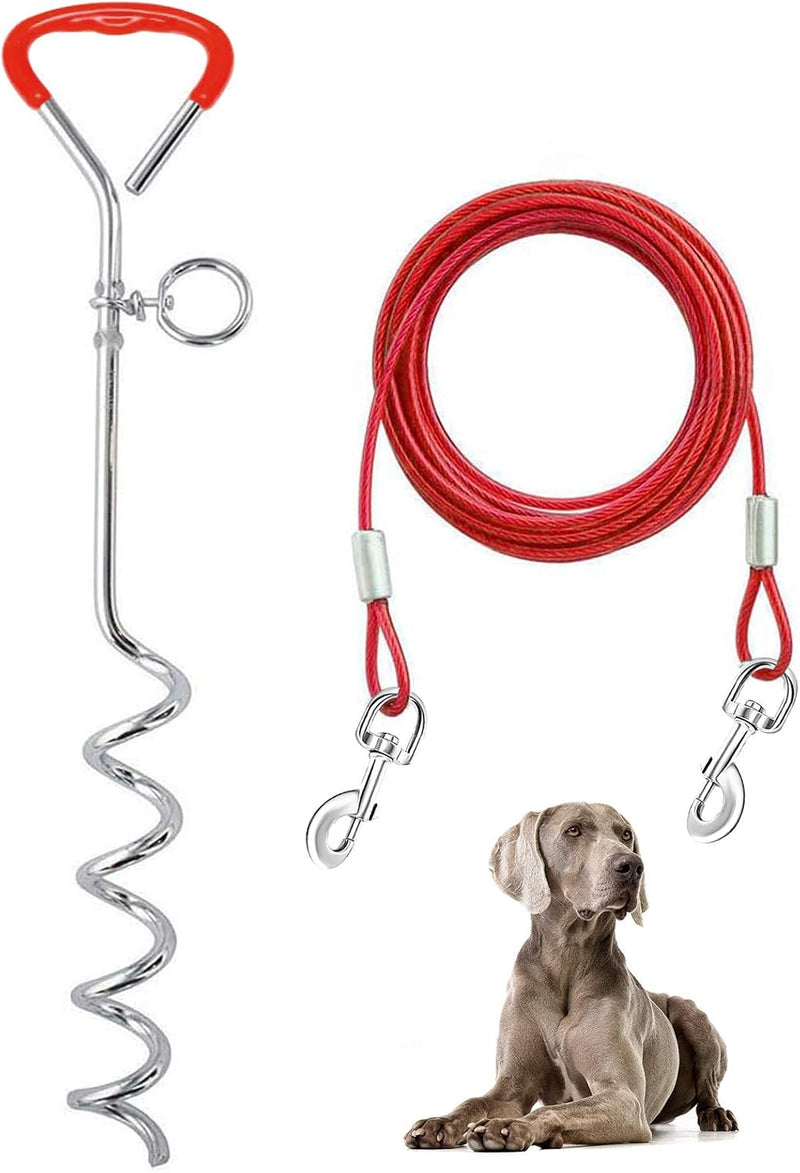 Supet Dog Tie Out Cable and Stake 32/16/10 ft Outdoor - 16ft/5meter / Red
