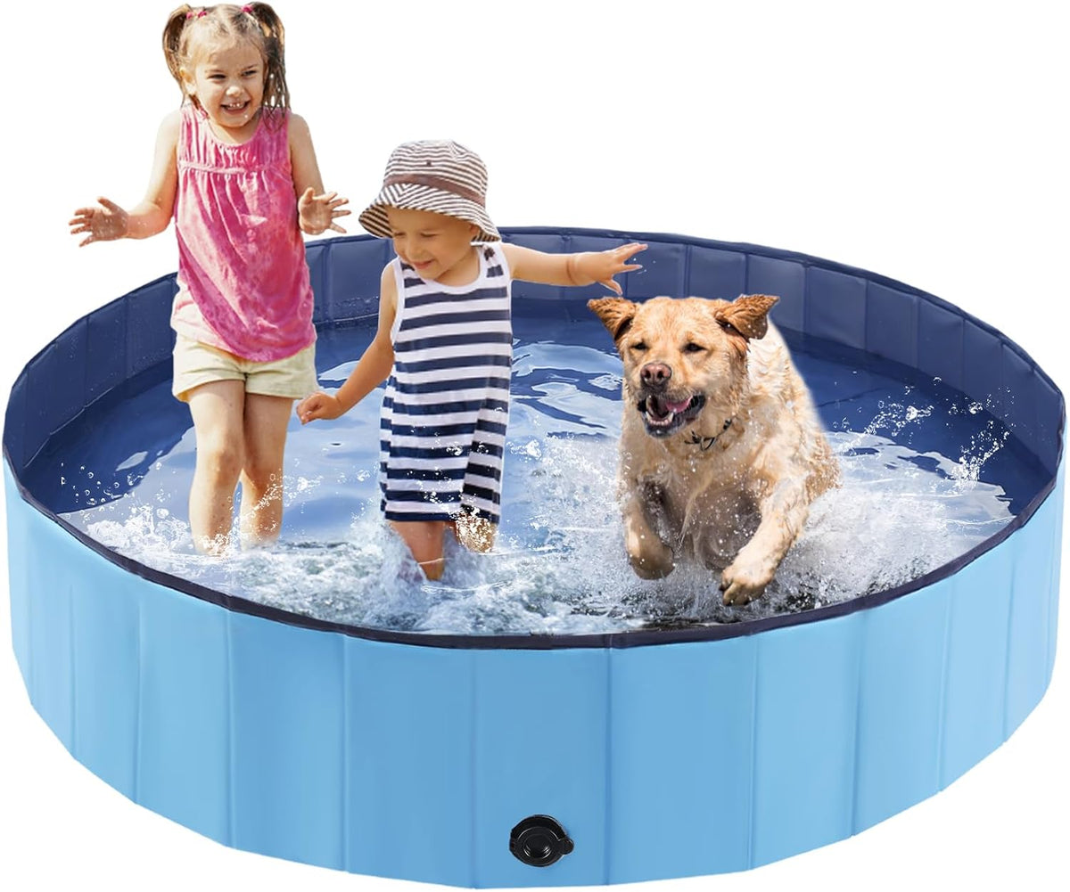 Foldable Dog Pool, Portable Pet Bath Tub and Kiddie Swimming Pool – Essentials for Dogs - 55"-XL / Blue