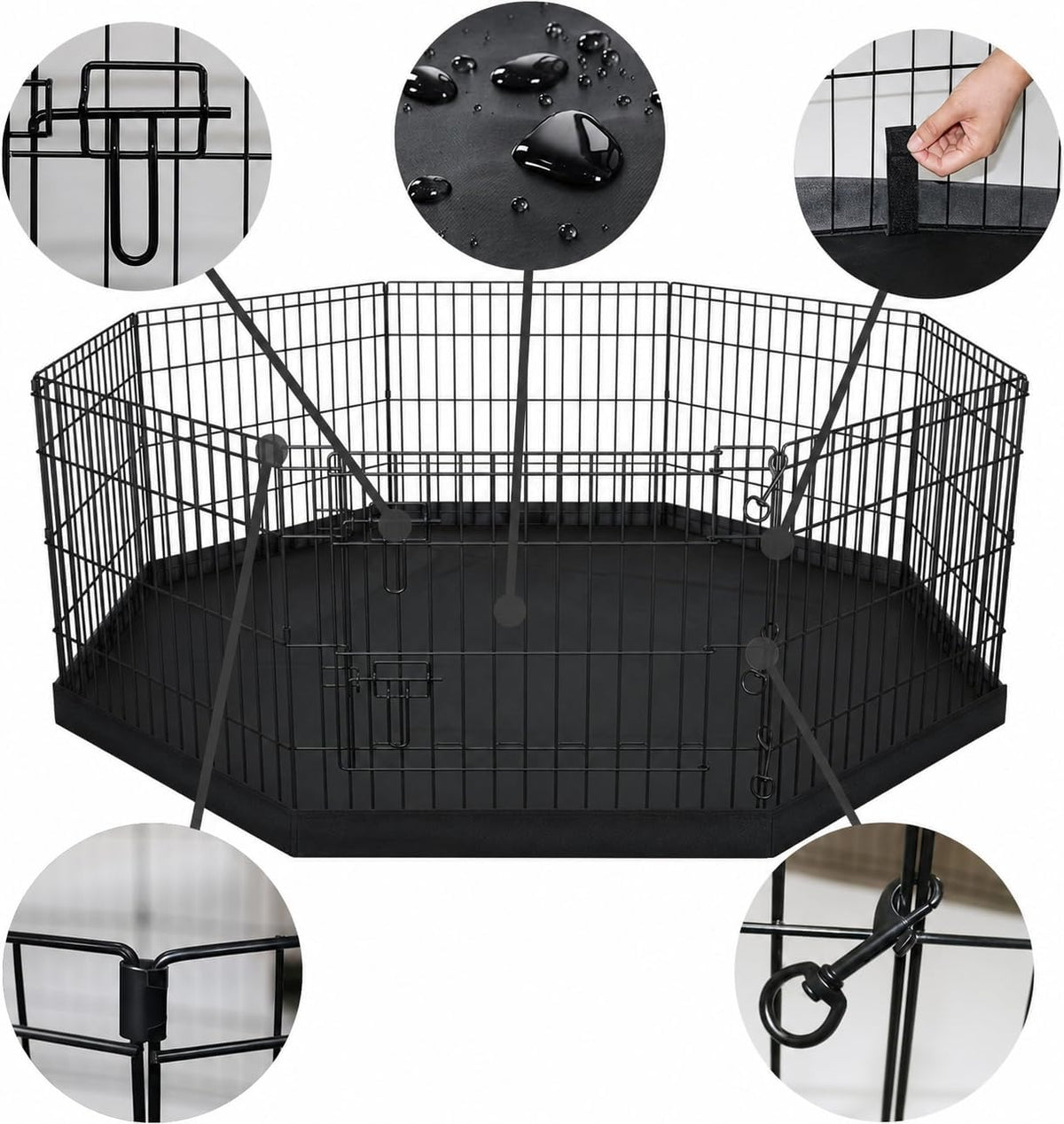 PEEKABOO Foldable Rustproof Dog Playpen with Door, 8 Panels 24"H – Essentials for Dogs - 8 Panels 24"H x 24"W Playpen+Bottom Pad - image 2
