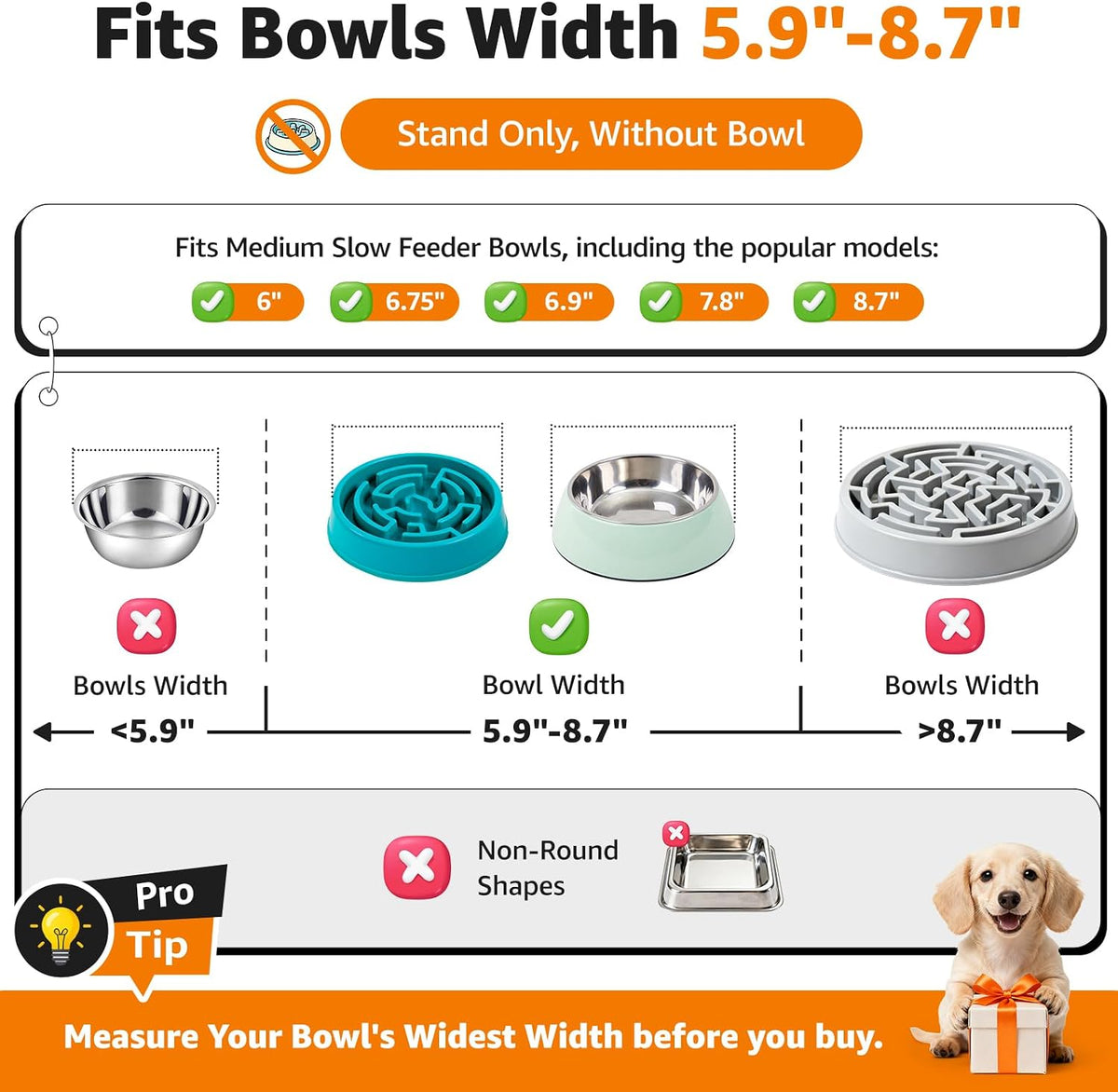 LOOBANI Double Dog Bowl Stand Adjustable 5.9"-8.7" Width for Seniors - Black / Medium (Fits 5.9"-8.7" Bowls, Double) - image 3