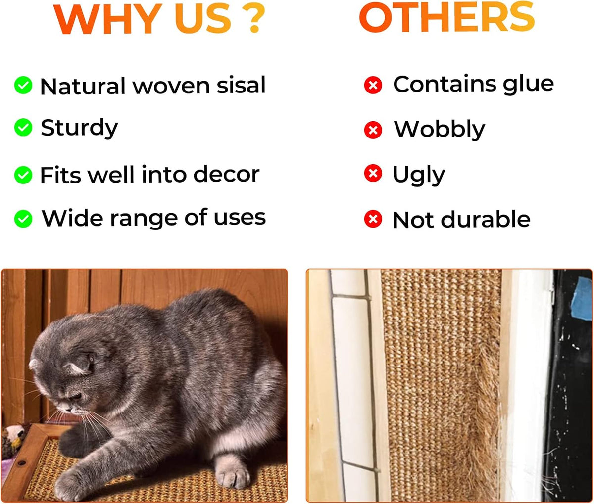 Cat Scratching Post - BXL, Natural Wooden Sisal Cat Wall Scratcher, Floor or Wall Mounted Vertical - Double - image 3