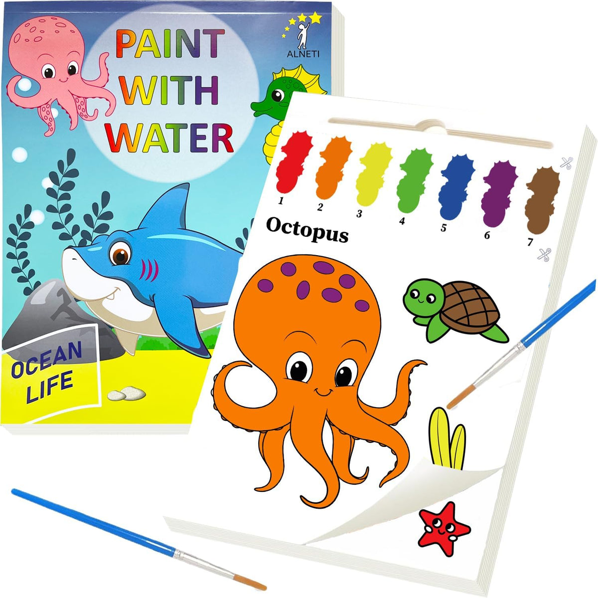 ALNETI Paint with Water Coloring Books for Toddlers - OCEAN LIFE / Art Paper
