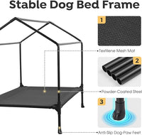 Veehoo 29" Dog House, 2-in-1 Small Dog House Outdoor Indoor Weatherproof, Outside Elevated Dog Cot Bed Dog Tent Shade, Three-Sided Breathable Mesh Windows and Sunshades, CWC2435CP