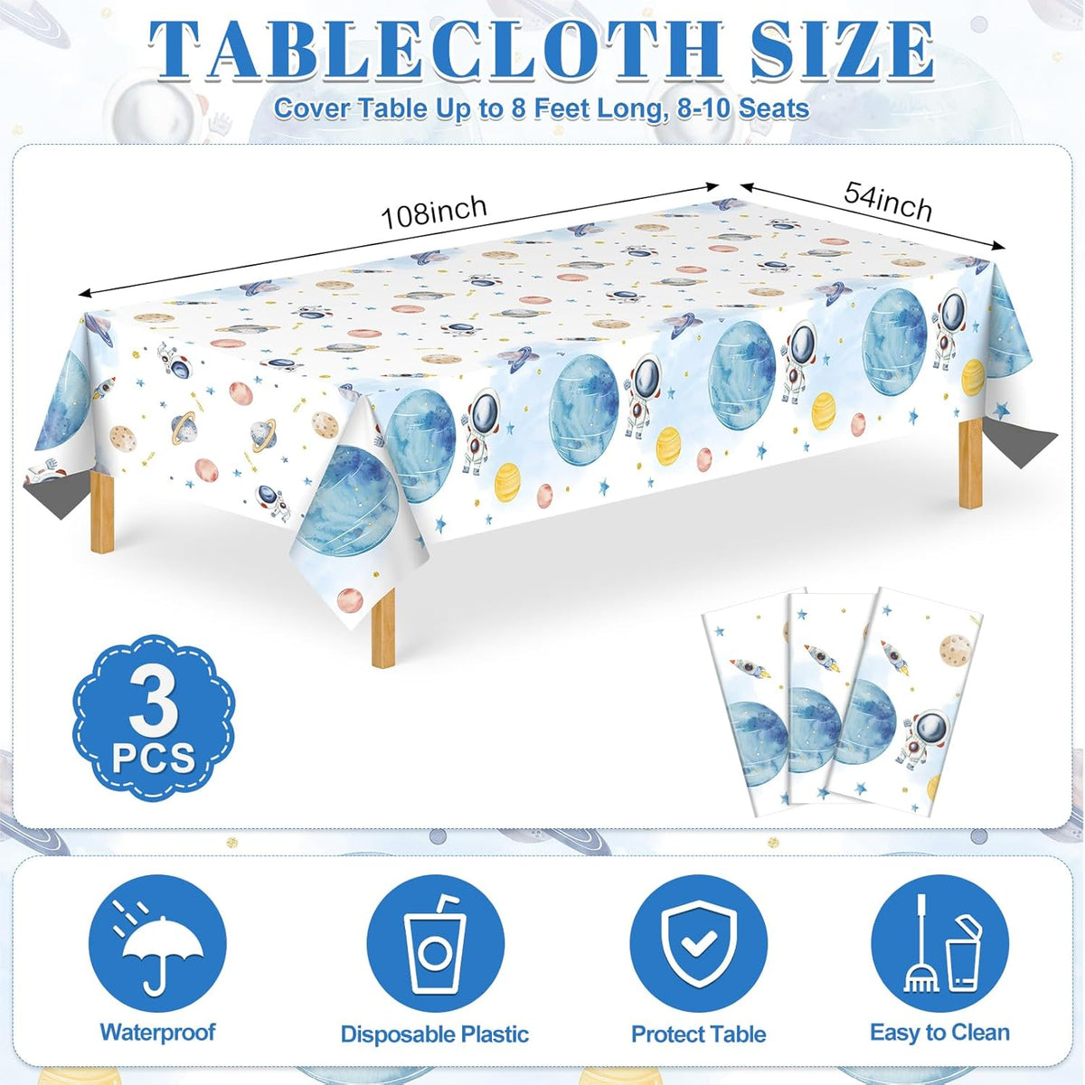 NatNarr 3 Pack Wood Grain Plastic Tablecloths - Outer Space - image 2