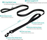 Heavy Duty Dog Leash - 2 Handles by Padded Traffic Handle for Extra Control, 6foot Long - Perfect - 6 ft / Black Red - image 2