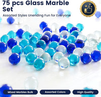 FUTUREPLUSX 75PCS Blue Marbles Bulk, for Kids Marble Run Games - Transparent blue marbles - image 2