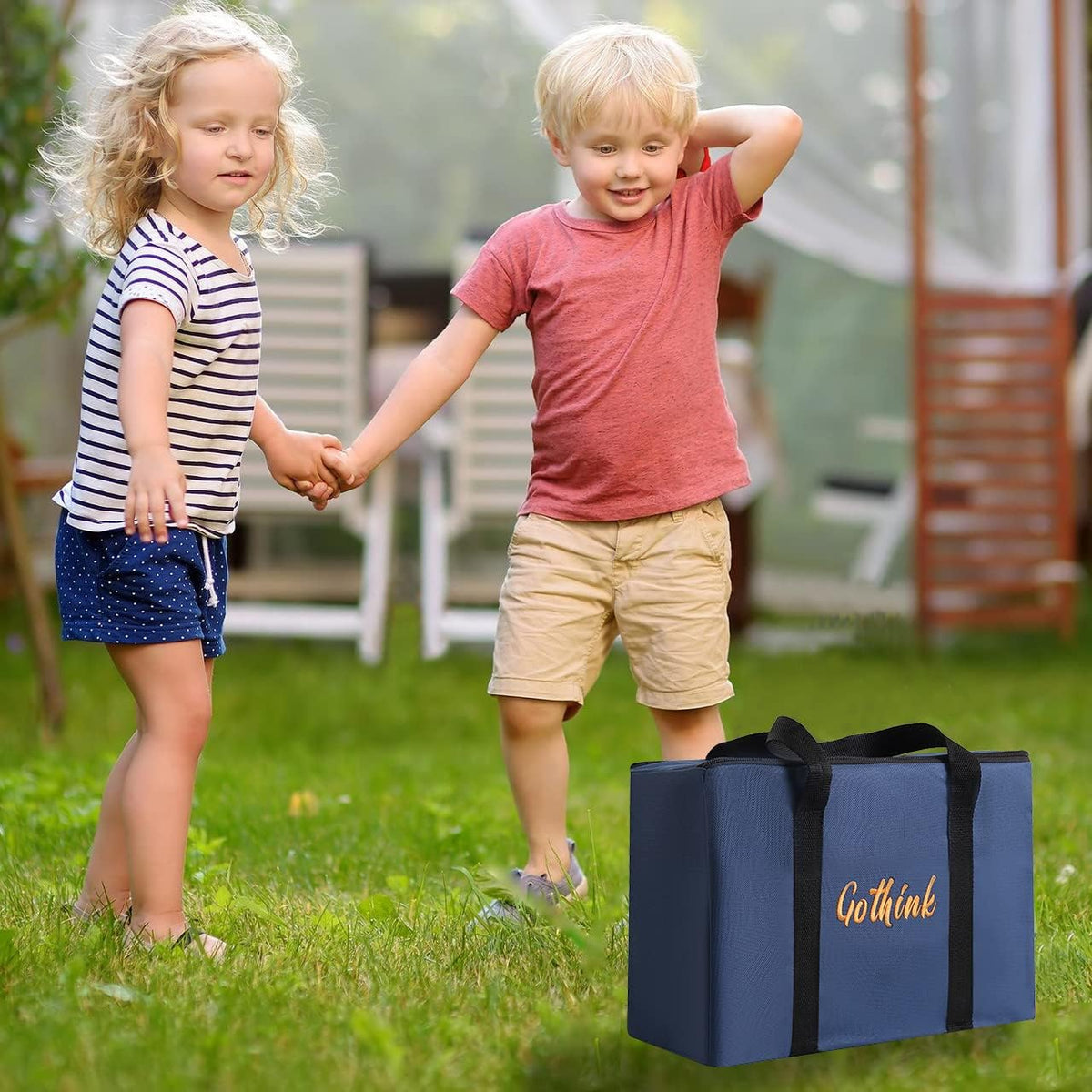Gothink 50 ft tug of war rope for kids in natural jute with red flag and carrying bag - view 11
