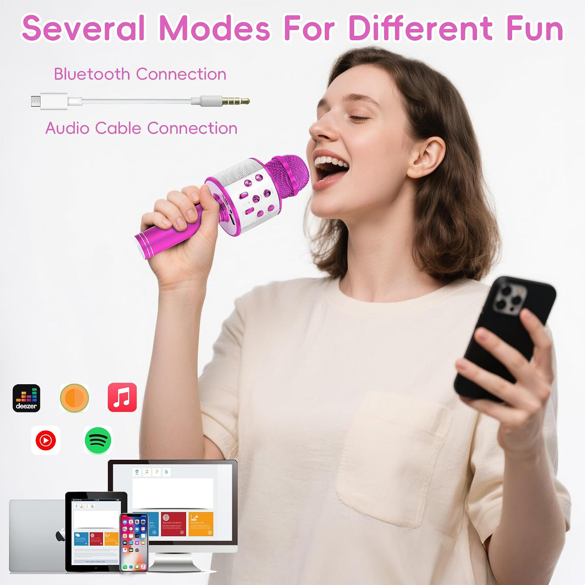 Kids Karaoke Microphone, Wireless Bluetooth Toy Microphone Christmas Gift – Fun for Kids & Family - Rose Red - image 4