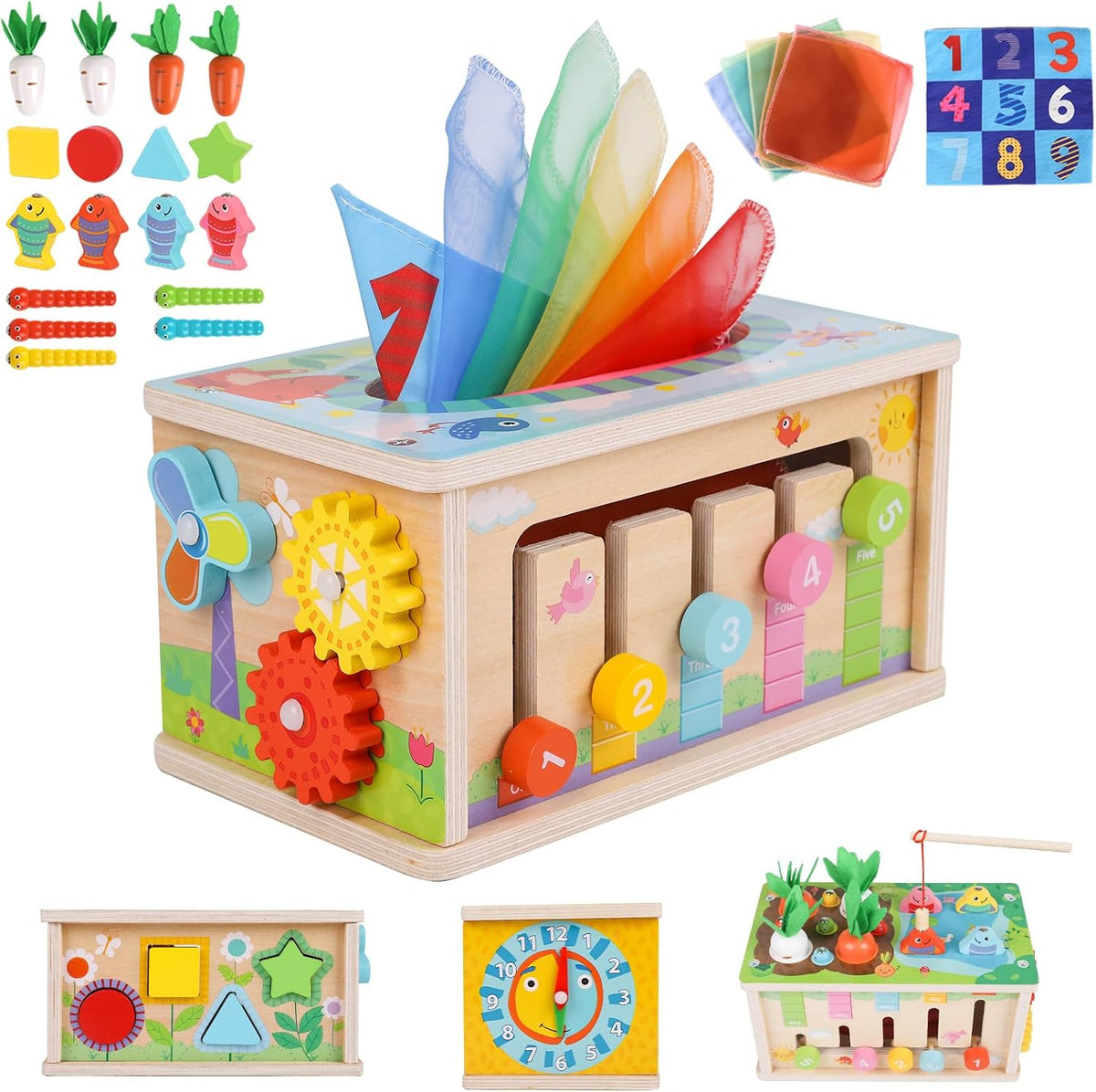 Ancaixin 6-in-1 Montessori Tissue Box Toy for 6+ Months Baby