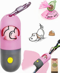 Dog Poop Bag Holder Dispenser with LED Flashlight – Essentials for Dogs - Pink