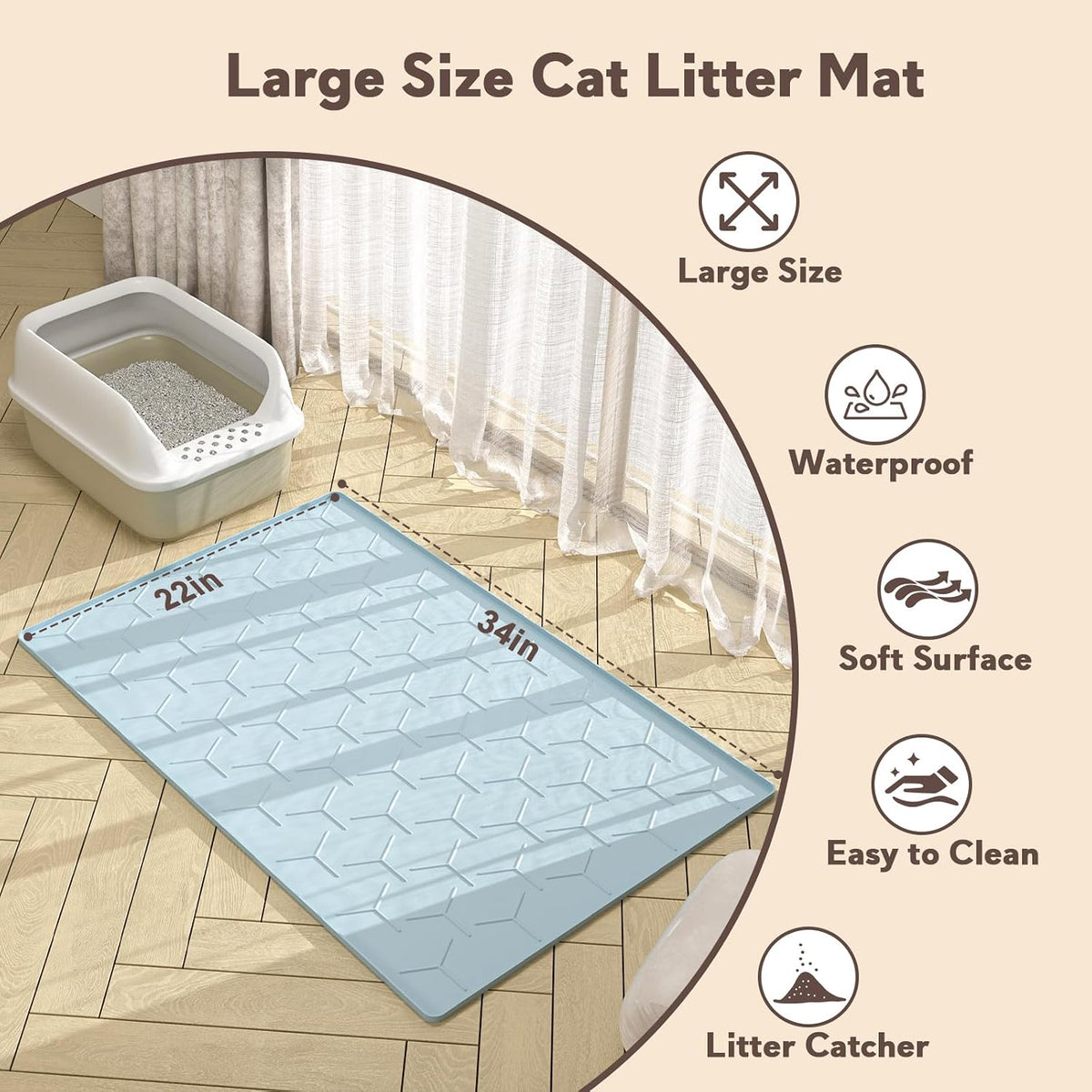 Silicone Cat Litter Mat 34×22 inch, Easy to Clean, Gray – Daily Care for Cats - 34" X 22" / Blue - image 4