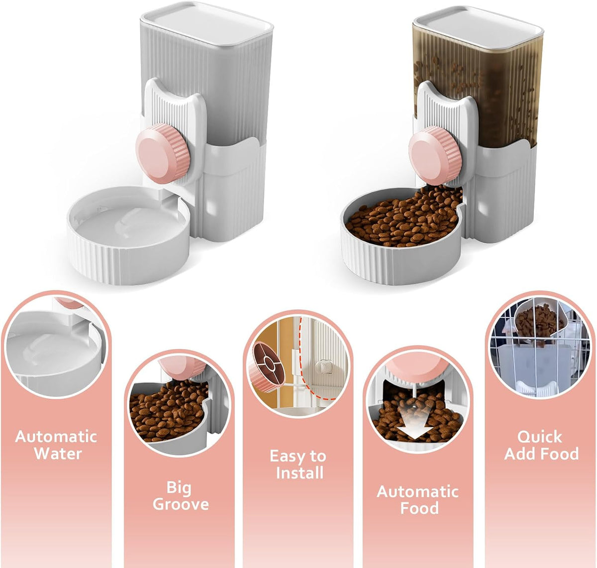 Hanging Cage Auto Pet Food Bowl Water Bottle Dispenser - Pink - image 4