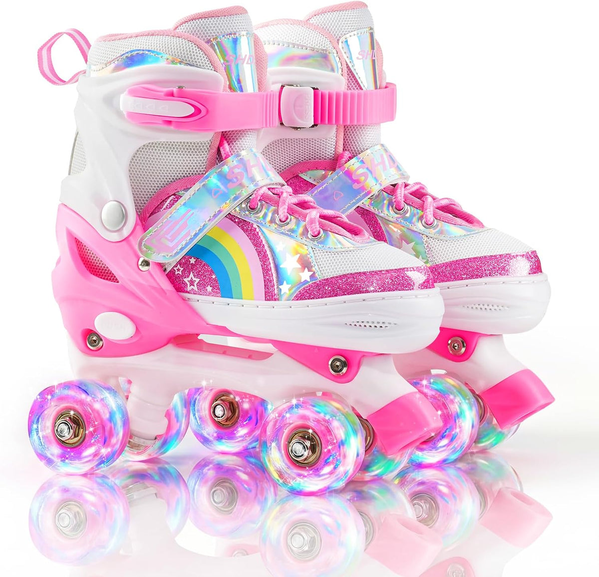 SHDSL pink rainbow light up adjustable roller skates for girls - view 4