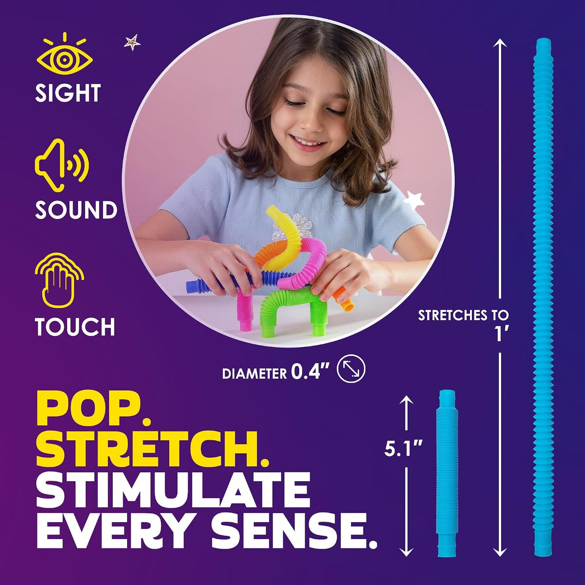 Nutty Toys Pop Tubes, Large 8-Pack Sensory Toys - Small / 8 - image 2