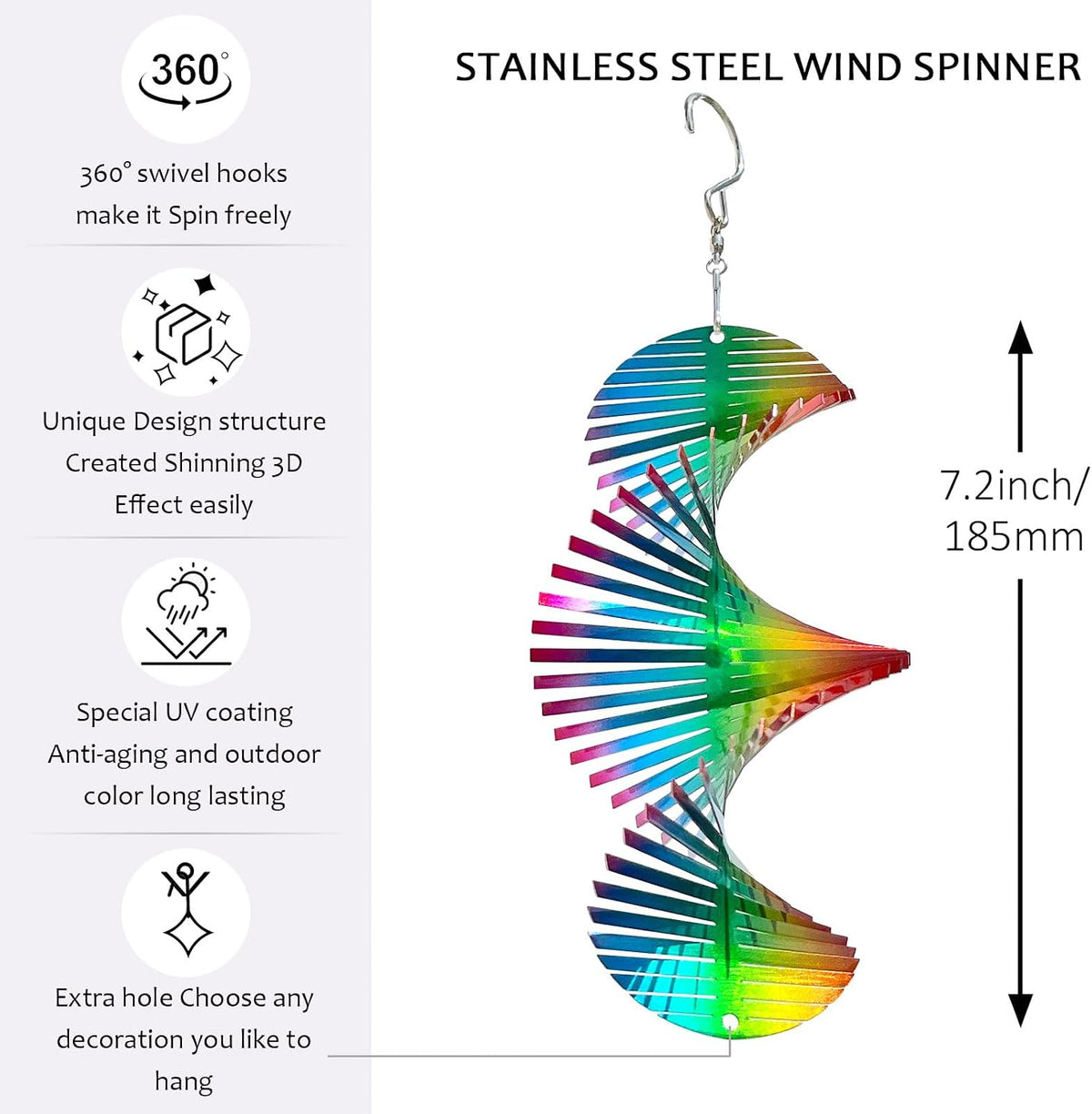 Aoedelyart 3D American flag eagle wind spinner in red, white and blue stainless steel - view 5