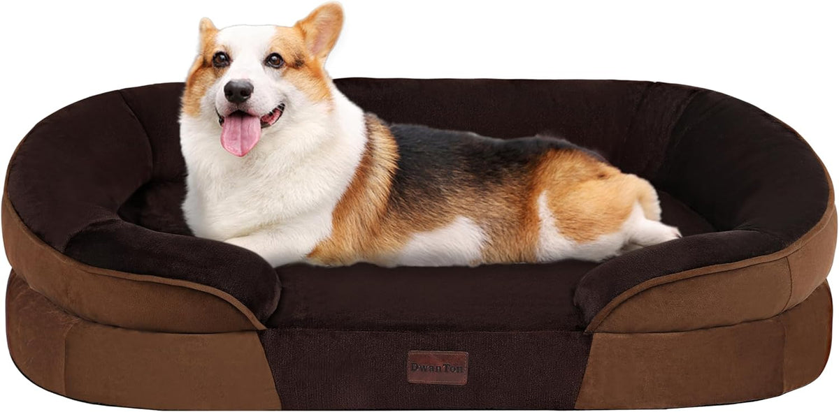 Orthopedic Waterproof Medium Dog Bed Sofa, Gel Memory Foam, 36" – Essentials for Dogs - Brown / Medium(36 x 25.5 x 6 inch)