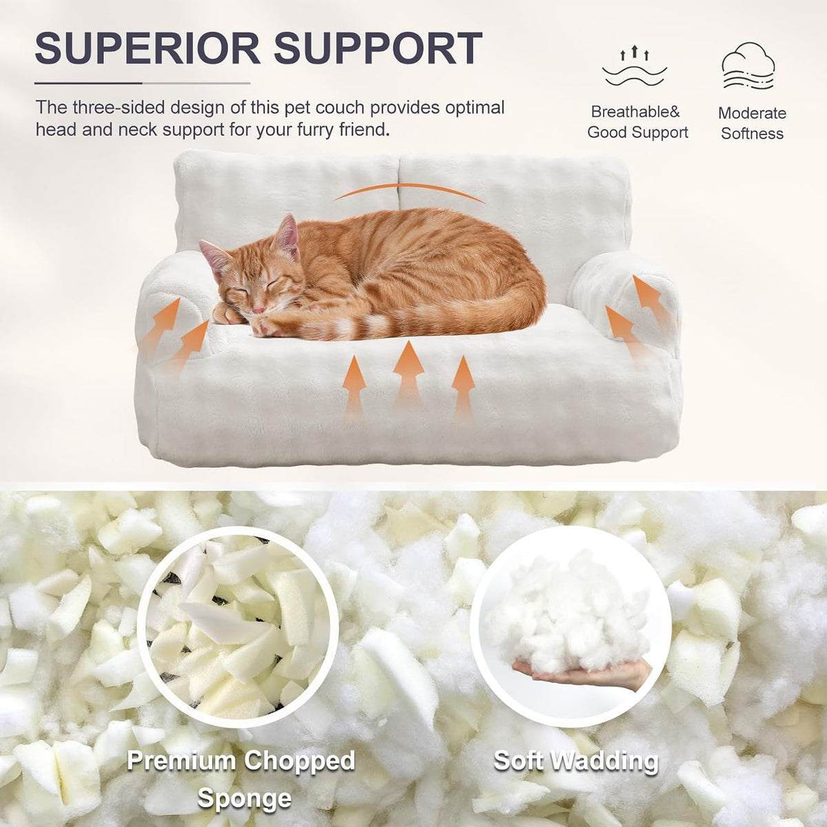 Cat Couch Bed, Cute Pet Sofa for Indoor Cats, 26"x15" - Cream White / 26"L x 15"W x 12.5"Th - image 4
