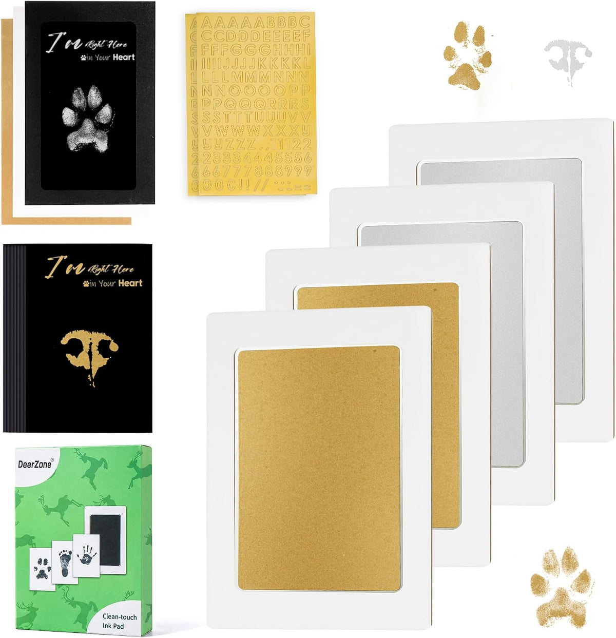Inkless Paw Print Kit, Dog Paw Print Kit, Dog Nose Print Kit - Gold/Silver / Medium-Large 4 Pack
