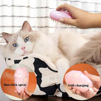 Steam Brush for Cats, Spray Comb Mist Brush, Rechargeable Steam Pet Brush for Dogs and Cats, Self-Cleaning 3-in-1 Cat Hair Brush with Steam for Long and Short Hair for Cats and Dogs (pink)