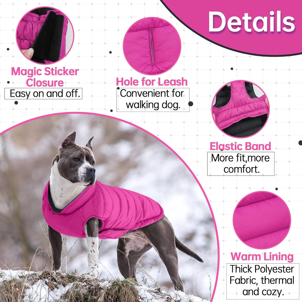 Lelepet Reversible Dog Coat Windproof Dog Jacket Lightweight Puffer - Extra Small / Rose Red - image 2
