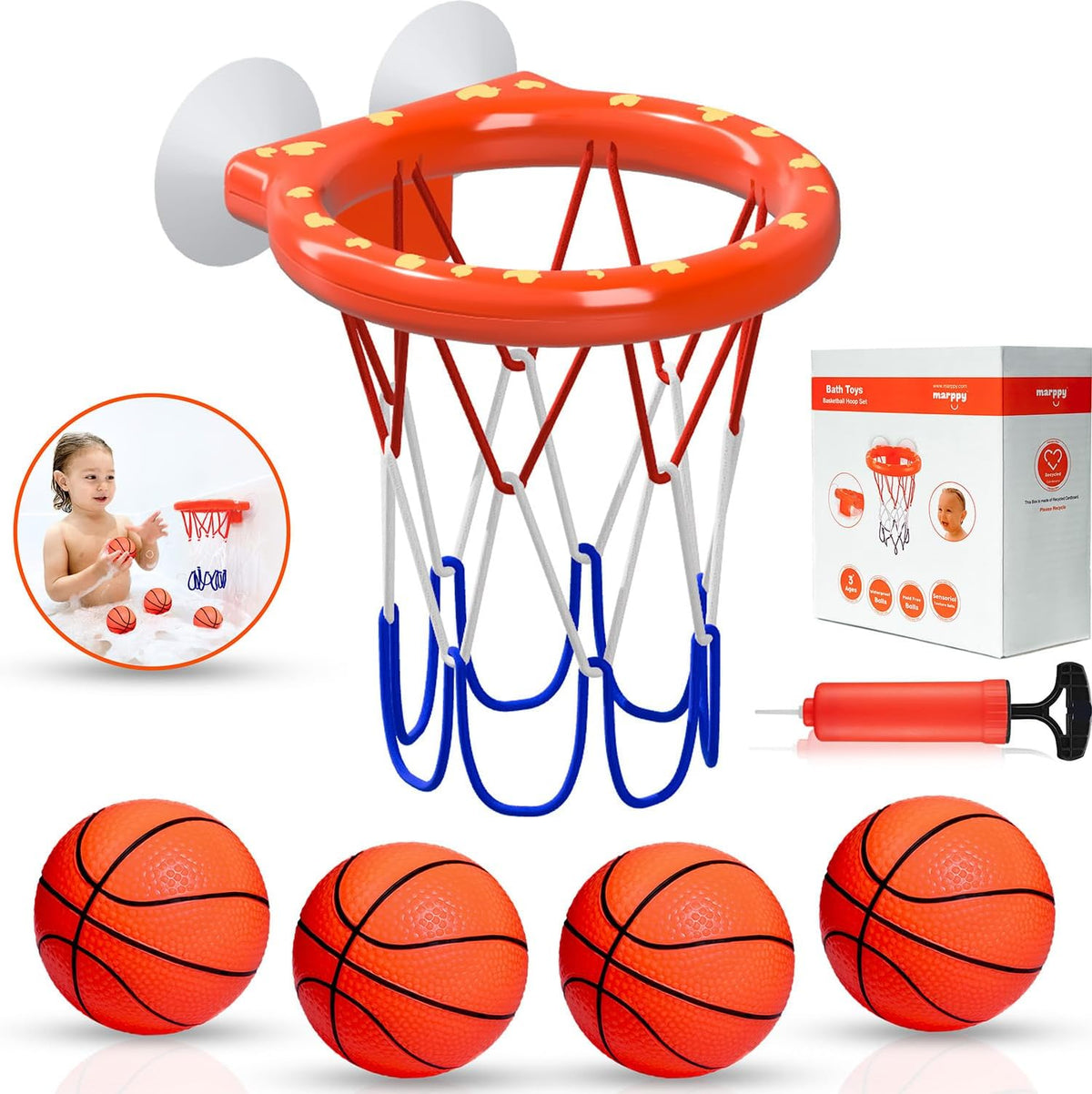 Bath Toys - Bathtub Basketball Hoop for Toddler Kids with 4 Mold-Free Balls – Fun for Kids & Family