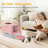 Stainless Steel Litter Box with Lid, 20L Metal Enclosed Litter Box for Big Cat, Flip-Top Design with Anti-Leakage High Sides, Large Cat Lovers Gifts (#2 Pink)
