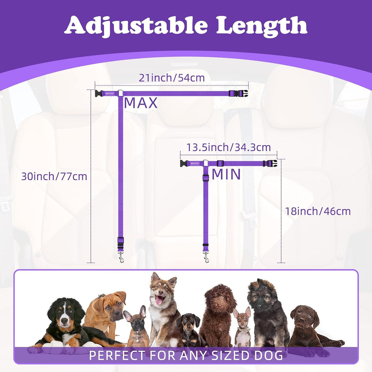 Dog Seat Belt for Car, Headrest Restraint Safety Lead, Dogs Cats – Essentials for Dogs - Purple / Not elastic - image 4