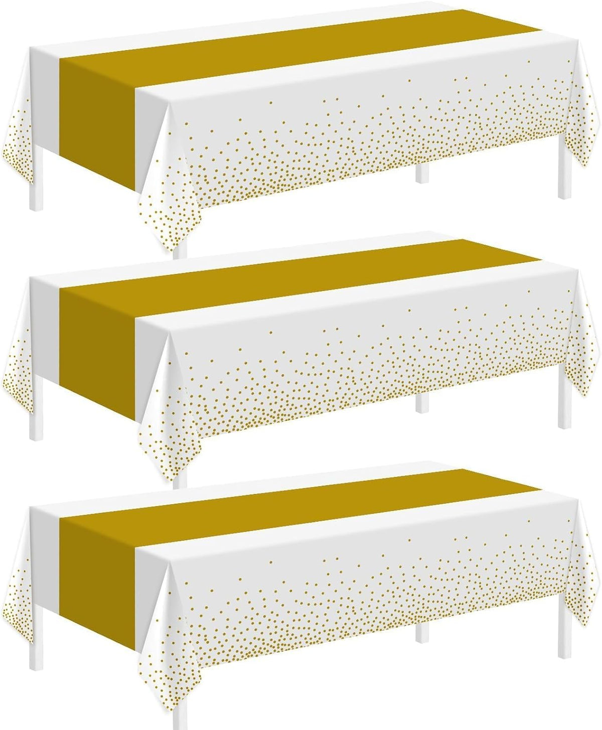Childom 3 Pack Black and Gold Tablecloths for Events - White and Gold