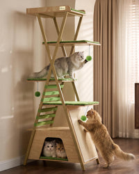 72.4" Modern Cat Tree for Indoor Cats, Multi-Level Cat Condo – Essentials for Cats - Beige - image 3