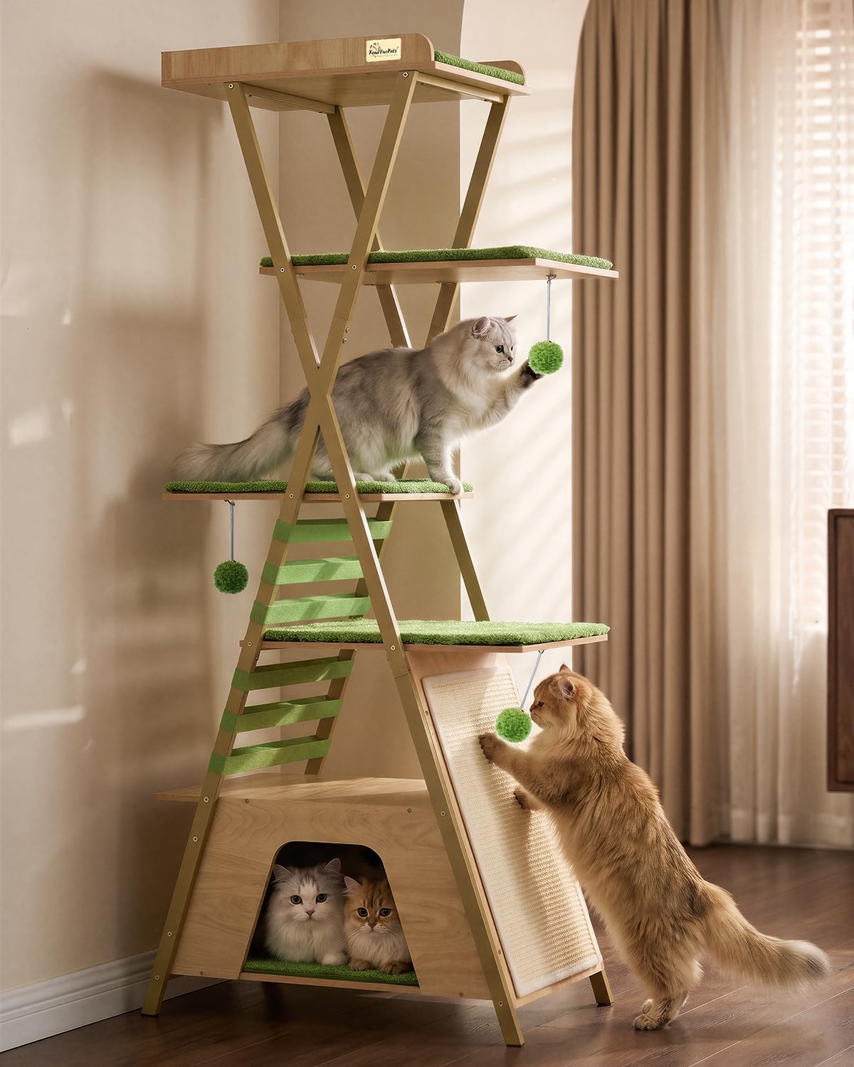 72.4" Modern Cat Tree for Indoor Cats, Multi-Level Cat Condo – Essentials for Cats - Beige - image 3