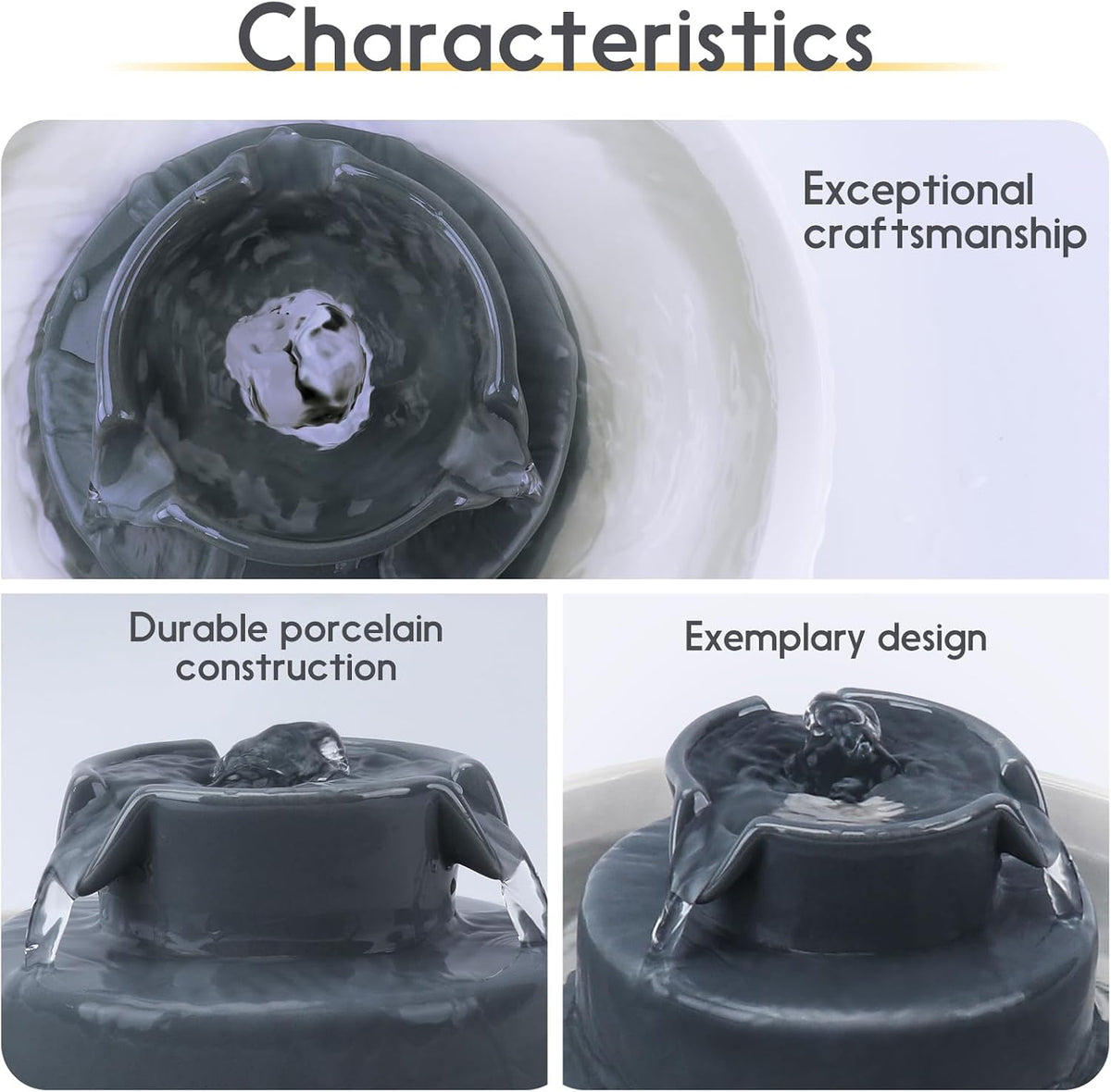 Lawfery Ceramic Cat Water Fountain - Grey - image 3