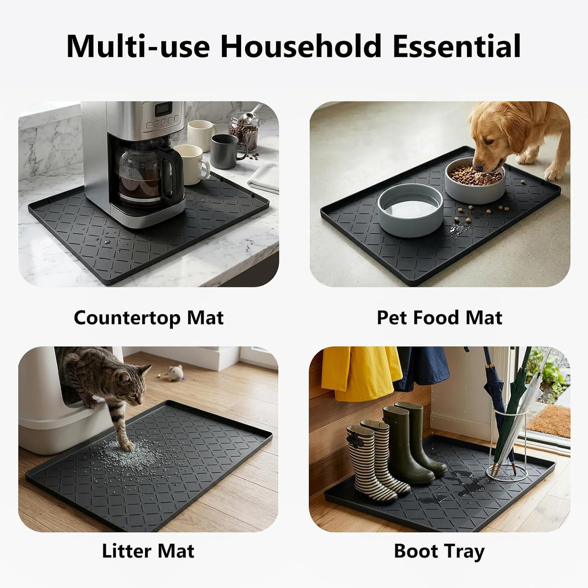 MateeyLife Silicone Waterproof Mat for Dog & Cat Food Mat 19"X12" – Essentials for Dogs - 19"W x 22"L / Classic Black - image 4