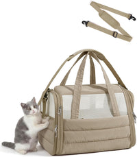 BAGSMART Cat Carrier Soft-Sided Puffy Quilted Collapsible Pet Travel - Brown / 19.3"L x 13.0"W x 13.0"H