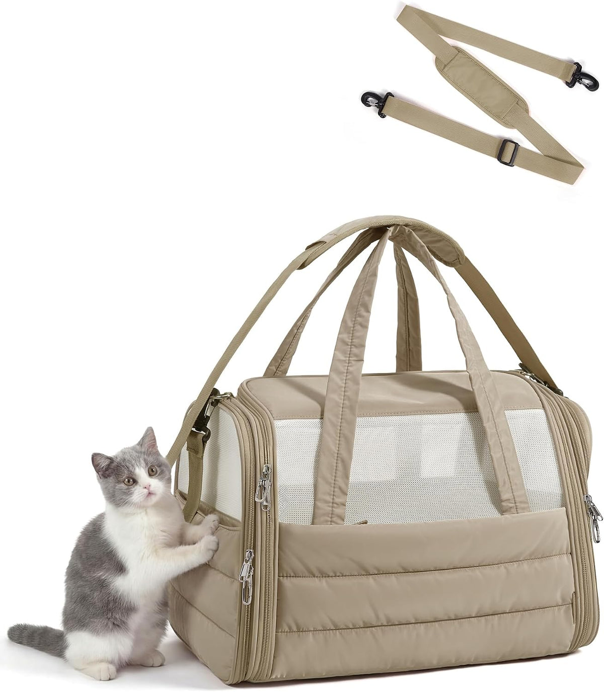 BAGSMART Cat Carrier Soft-Sided Puffy Quilted Collapsible Pet Travel - Brown / 19.3"L x 13.0"W x 13.0"H