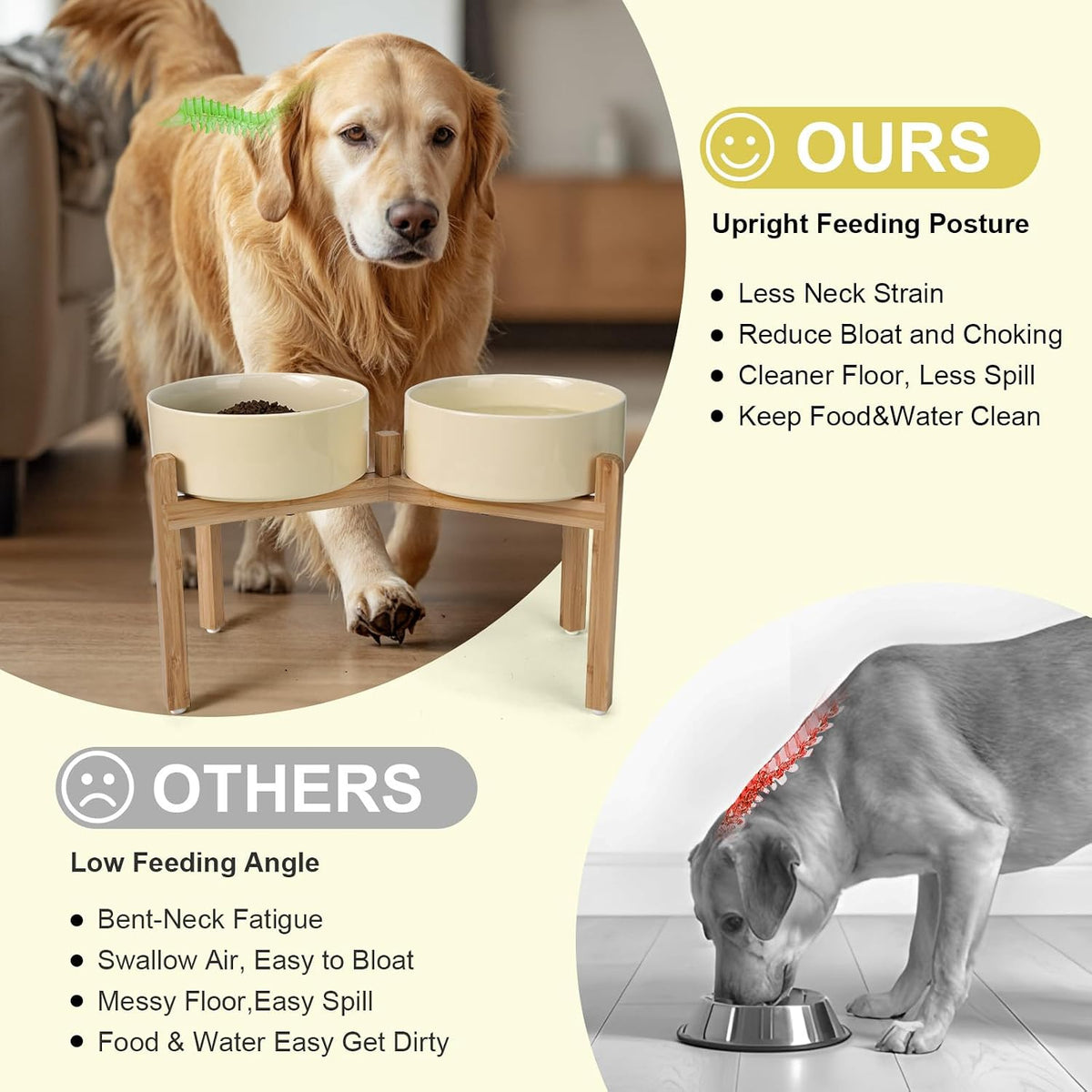 SPUNKYJUNKY Elevated Dog Bowls Ceramic - 8.3 in - 7.6 cups / Beige - image 3