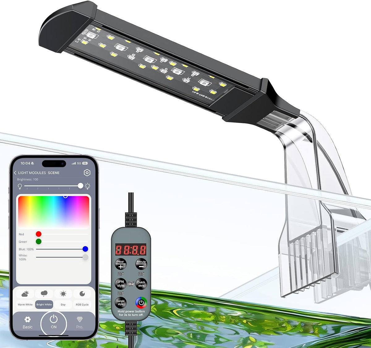 Pawfly 6 W LED Aquarium Light for 1 to 5 Gallon Fish Tanks Clip On - For 5 to 10 Gallon Fish Tank（Bluetooth）