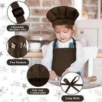 Kids Apron and Chef Hat Set Adjustable Child Art Aprons with 2 - H-brown / Large - image 3