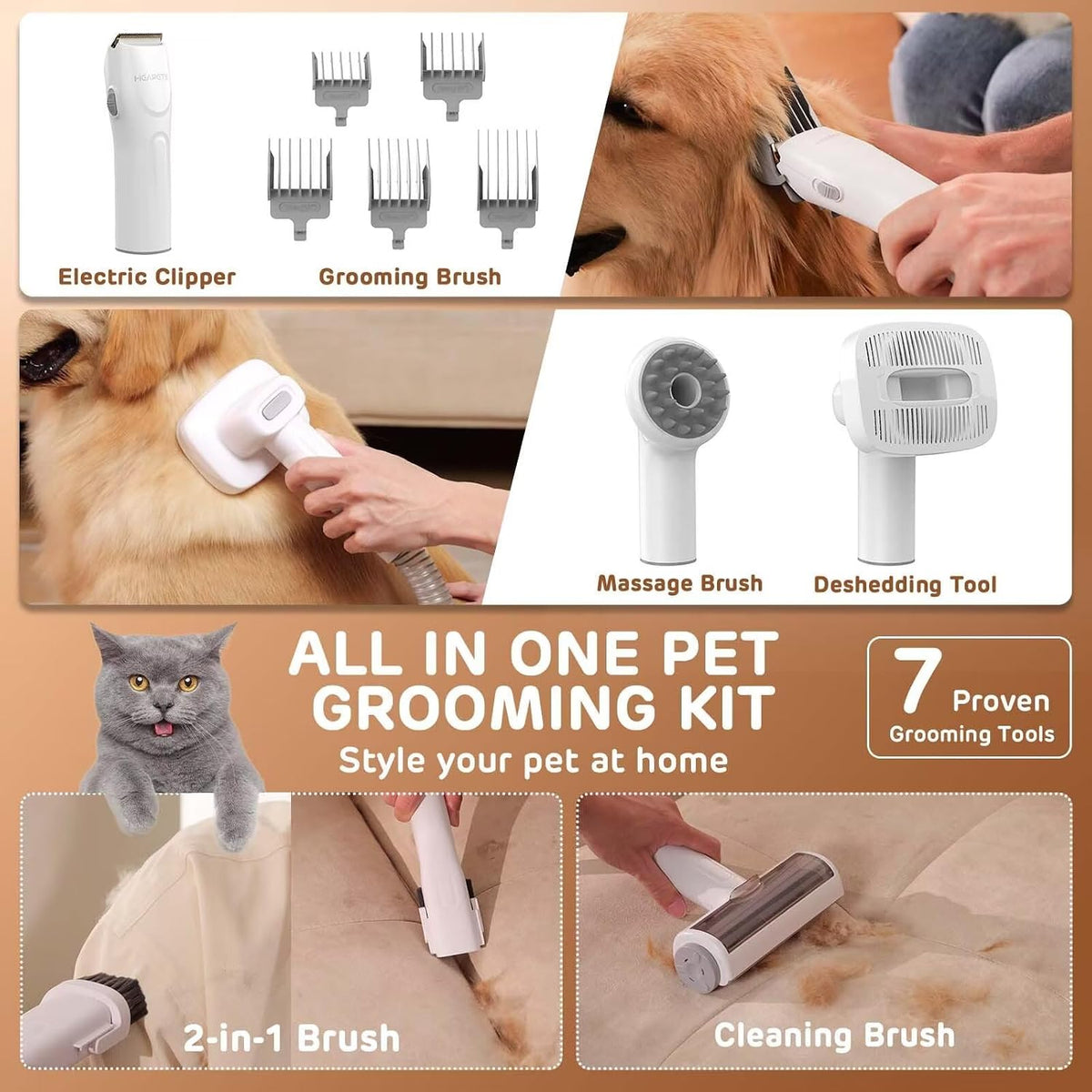 HEAPETS Dog Grooming Vacuum Kit - Gray - image 4