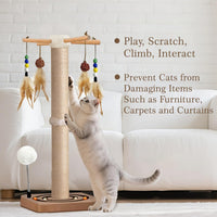 Cat Scratching Post, Sisal Scratcher with Enrichment Toys for Indoor Cats – Essentials for Cats - 25 Inches Tall / Double Track - image 4