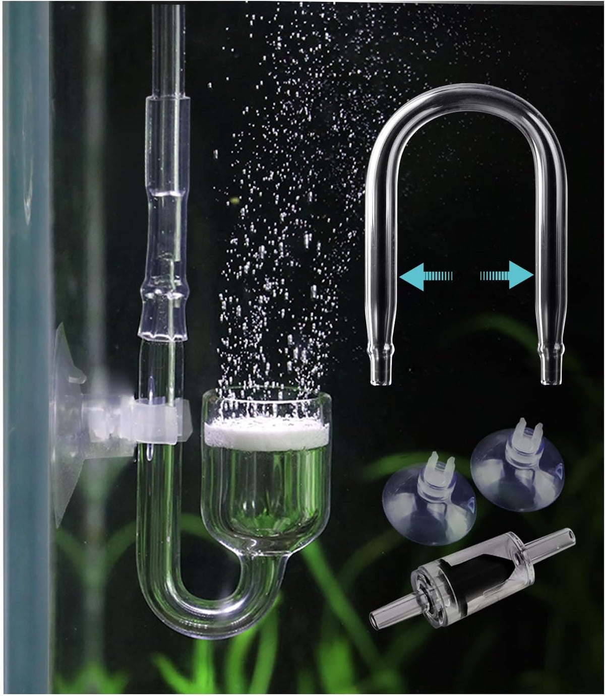 Aquarium Glass CO2 Diffuser Atomizer with U Tube Check Valve Suction - Premium version (and with U tube)