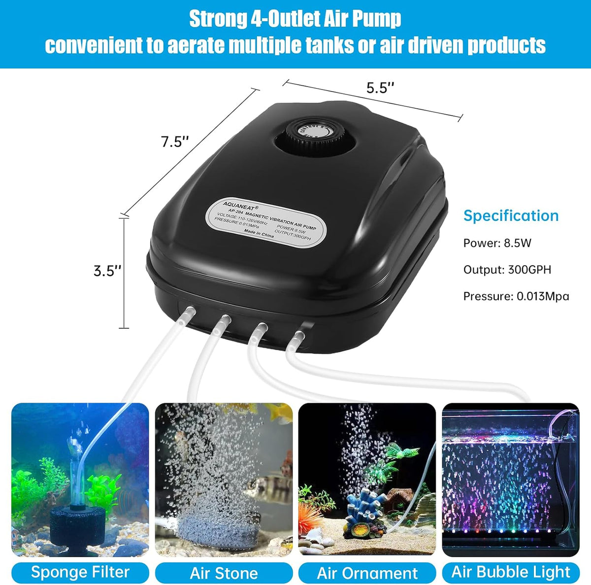 AQUANEAT Aquarium Air Pump 300GPH - image 2