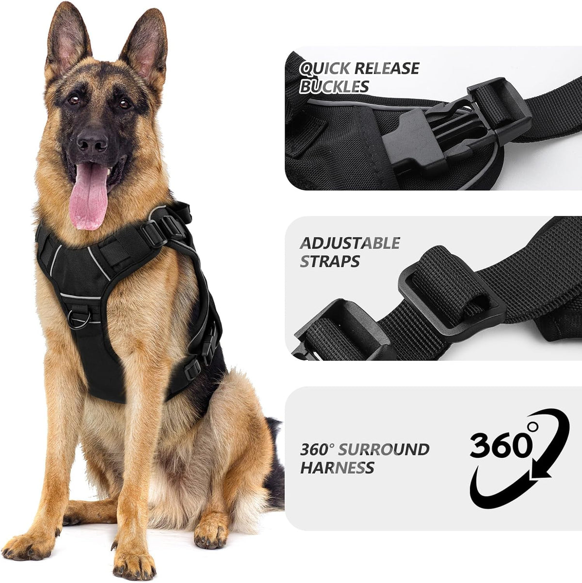 Tactical Dog Harness for Large Dogs - Black / Small: 15-30 lbs (Chest:20-26",Neck:15-18") - image 2