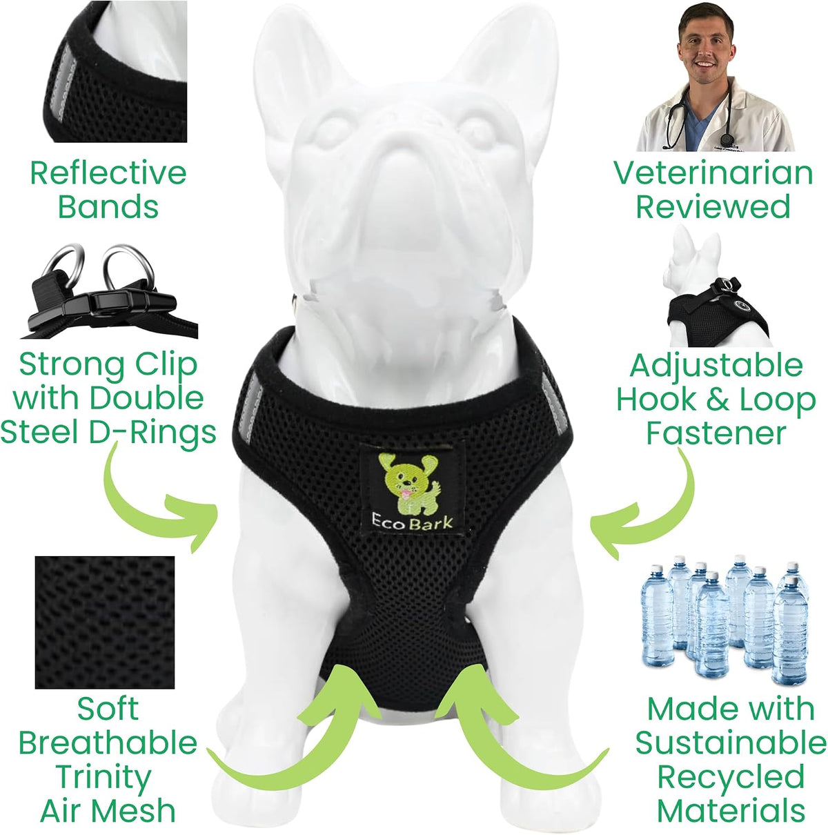EcoBark XXS Dog Harness, Soft Step in Teacup Puppy Mesh Vest - XL- 20 to 26 lbs - Chest Up to 20 in (Pack of 1) / Black - image 3
