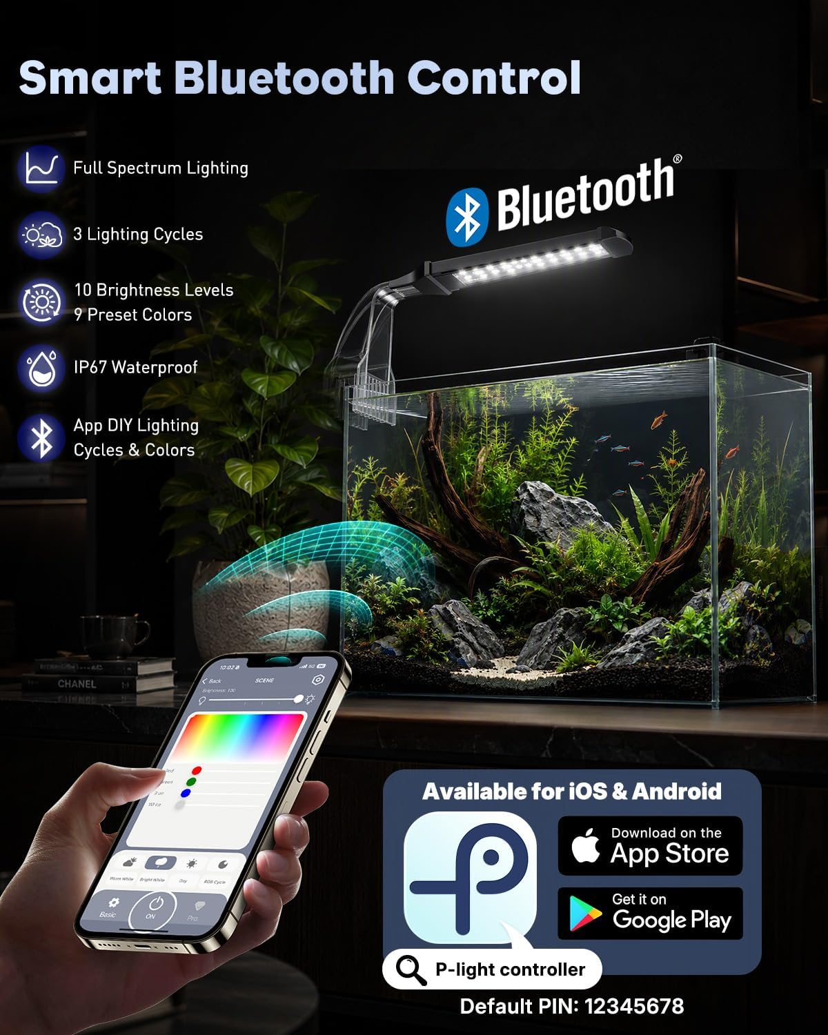 Pawfly 6 W LED Aquarium Light for 1 to 5 Gallon Fish Tanks Clip On - For 5 to 10 Gallon Fish Tank（Bluetooth） - image 2