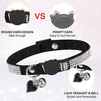 Rhinestone Cat Collar Breakaway, Bling Sparkly Diamond - Black / 7"-9" For Cats - image 2