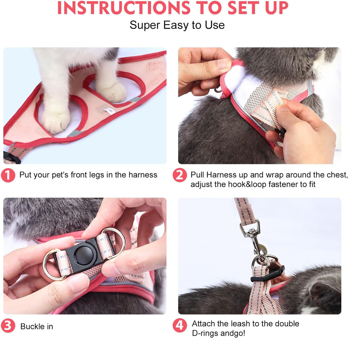 Cat Harness and Leash Set - M (Chest:15.5''-17'') / Purple - image 4