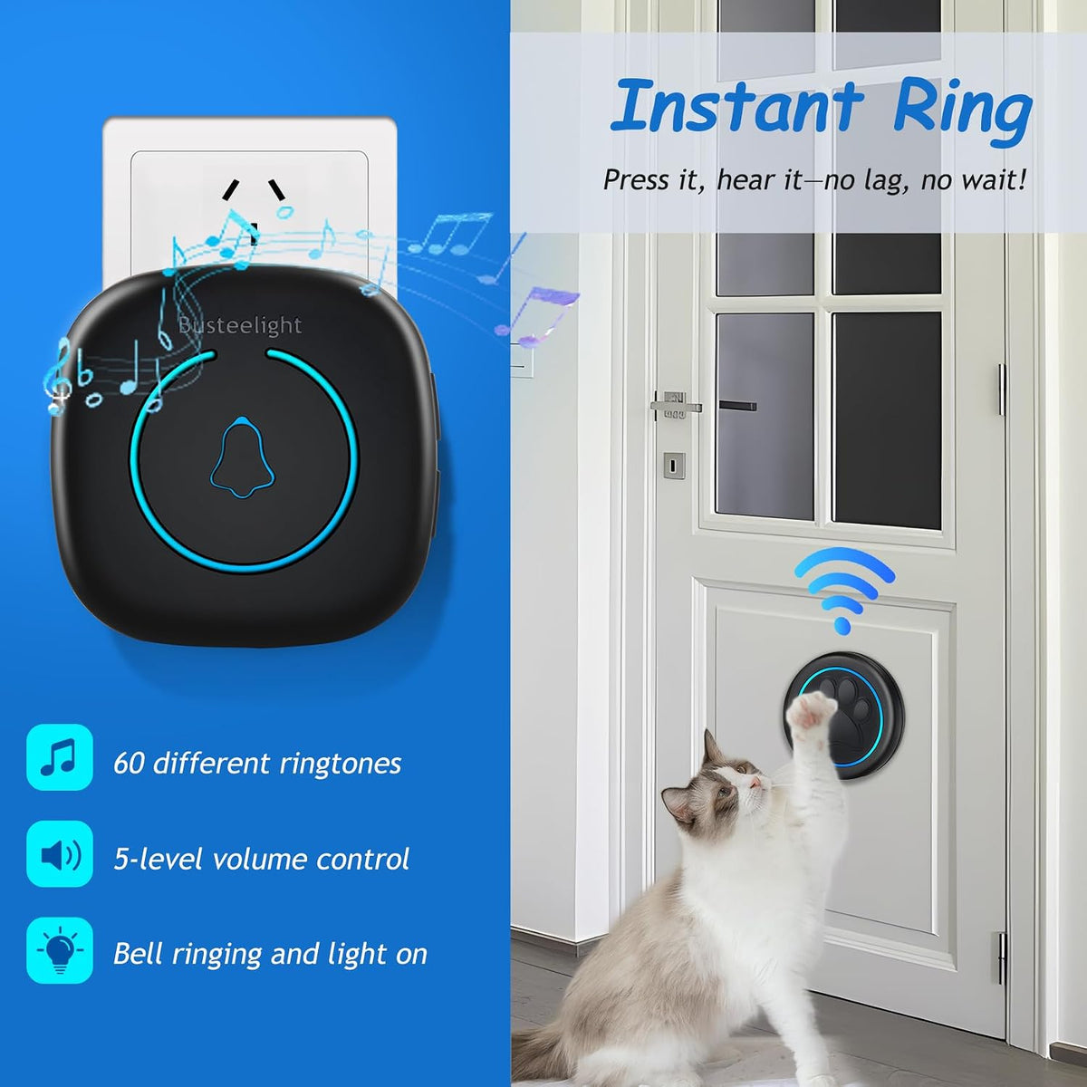 Soft Ring Blk Dog Bells to Go Outside-Dog Door Bell – Essentials for Dogs - 1 Bell & 1 Receiver - image 3