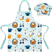 Kids Apron for Boys and Girls Aged 3-6 100% Cotton Blue WQHM – Fun for Kids & Family - Green Apron & Hat