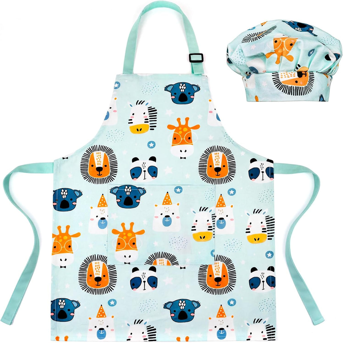 Kids Apron for Boys and Girls Aged 3-6 100% Cotton Blue WQHM – Fun for Kids & Family - Green Apron & Hat